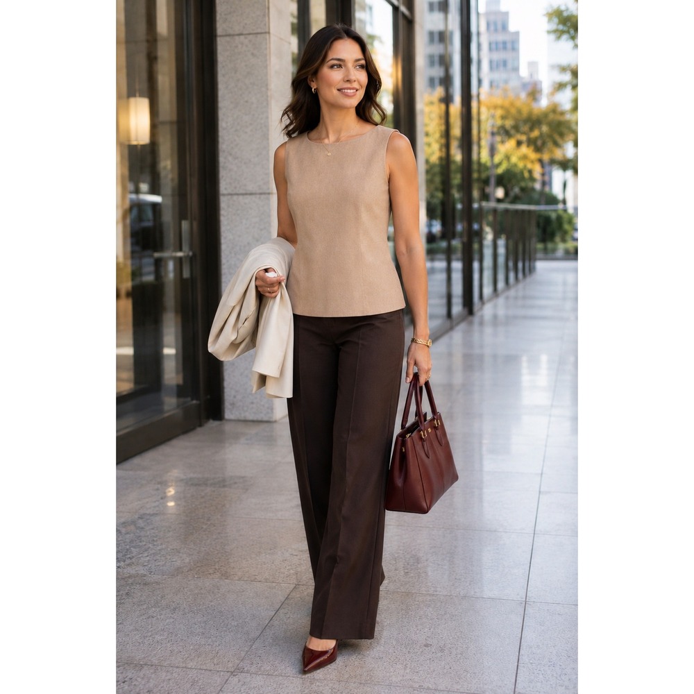 NWT Talbots Camel Wool Blend Sleeveless Shell Top Lined Side Zip 10
